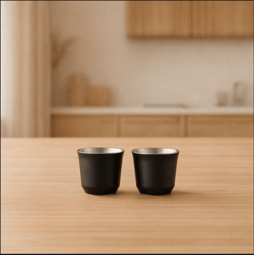 Retourdeal - RVS Espressokopjes dubbelwandig set van 2 Zwart - 80 ml - My Green Deal
