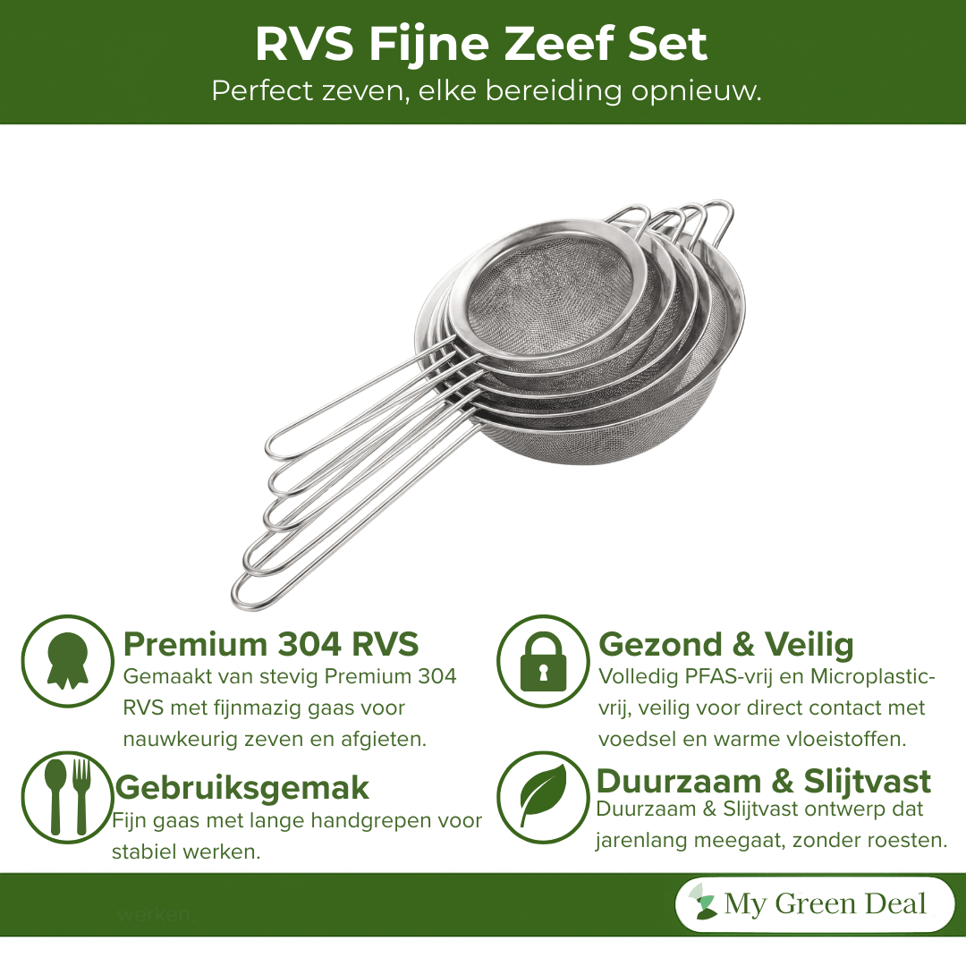 RVS fijne zeef set 5 stuks - My Green Deal