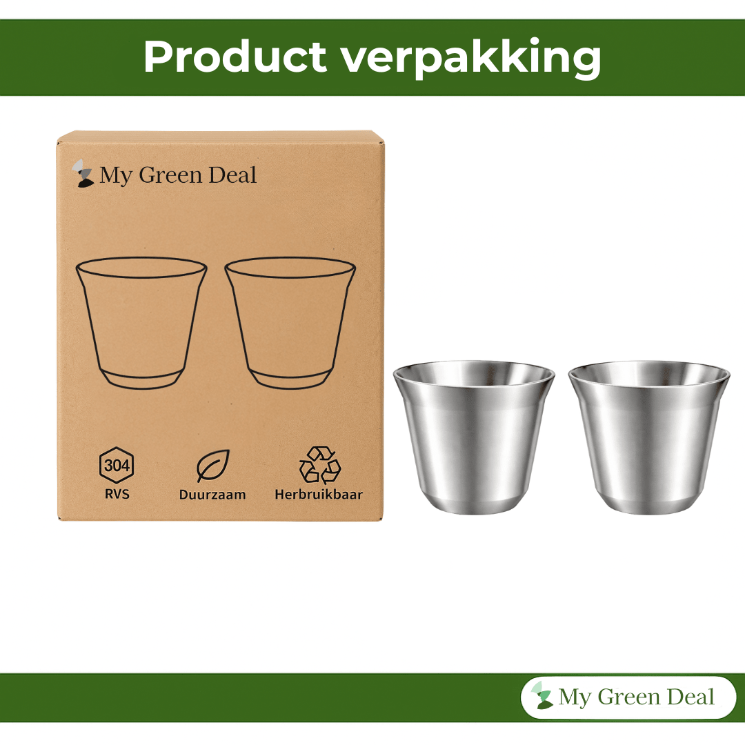 RVS Koffiebekers Zilver Set van 2 – 163 ml - My Green Deal
