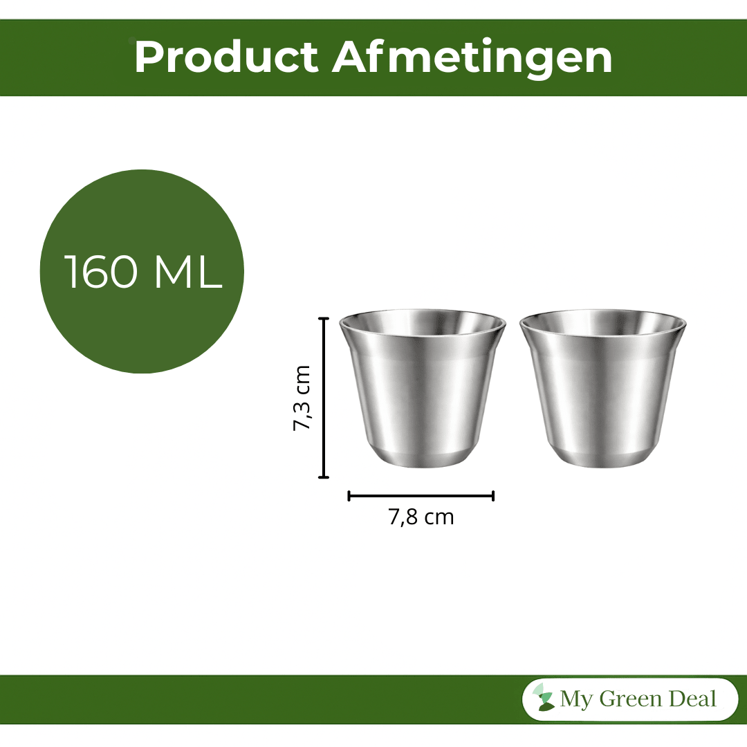 RVS Koffiebekers Zilver Set van 2 – 163 ml - My Green Deal