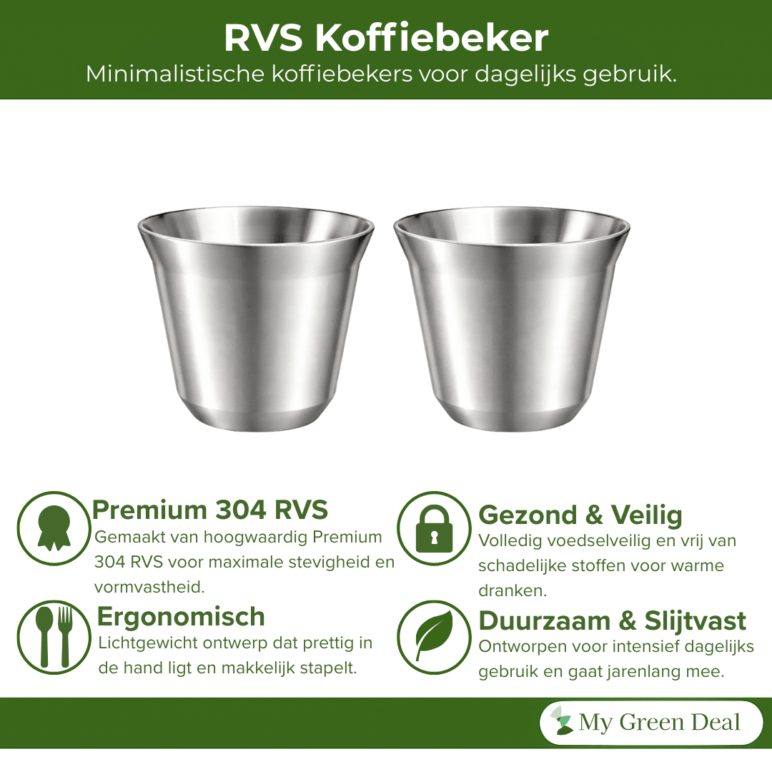 RVS Koffiebekers Zilver Set van 2 – 163 ml - My Green Deal