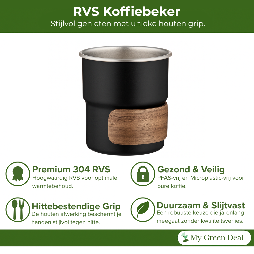 RVS koffiekopjes zonder oor set van 4 zwart- 280ML