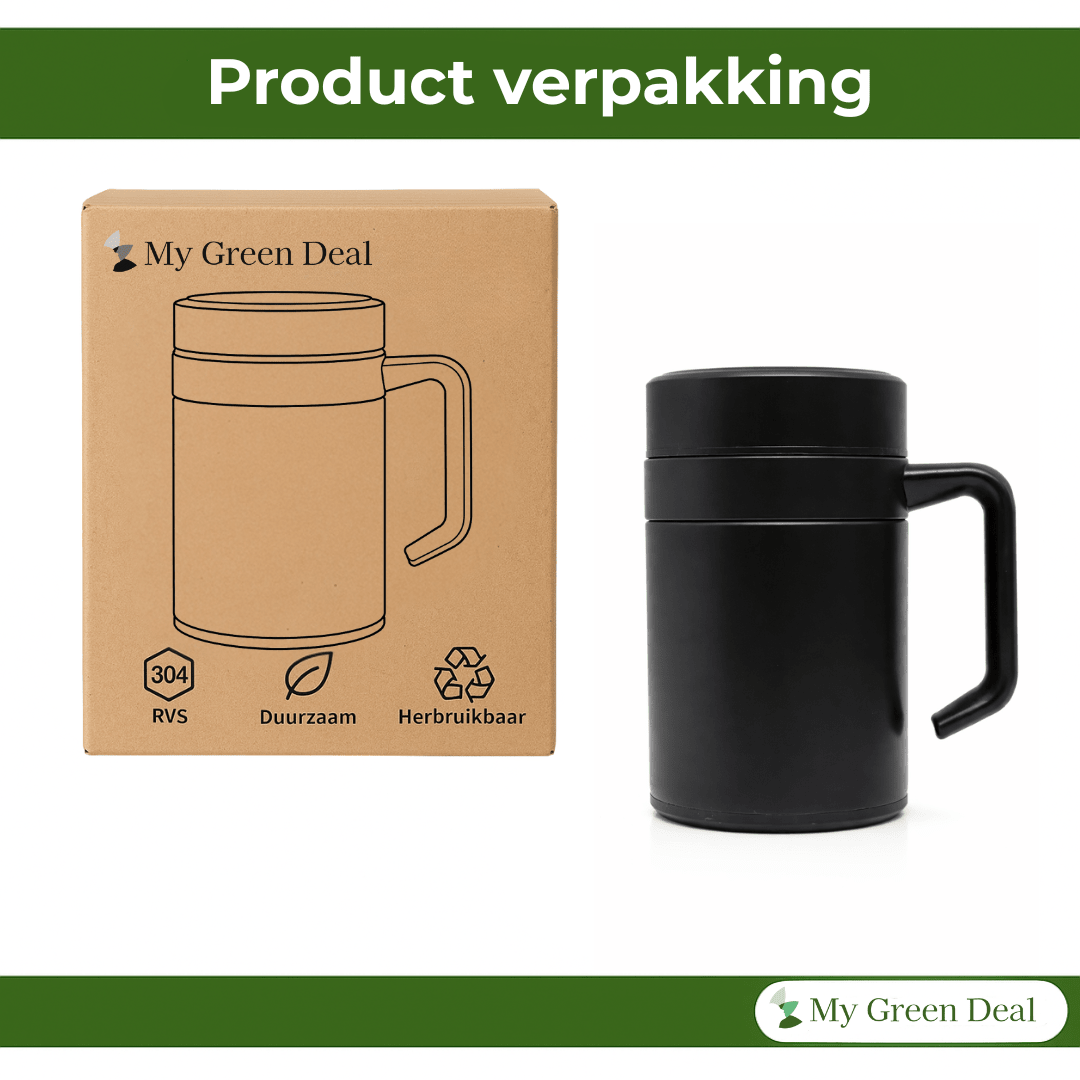 RVS koffiebeker to go 400ml Zwart - My Green Deal