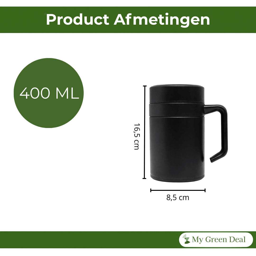 RVS koffiebeker to go 400ml Zwart - My Green Deal