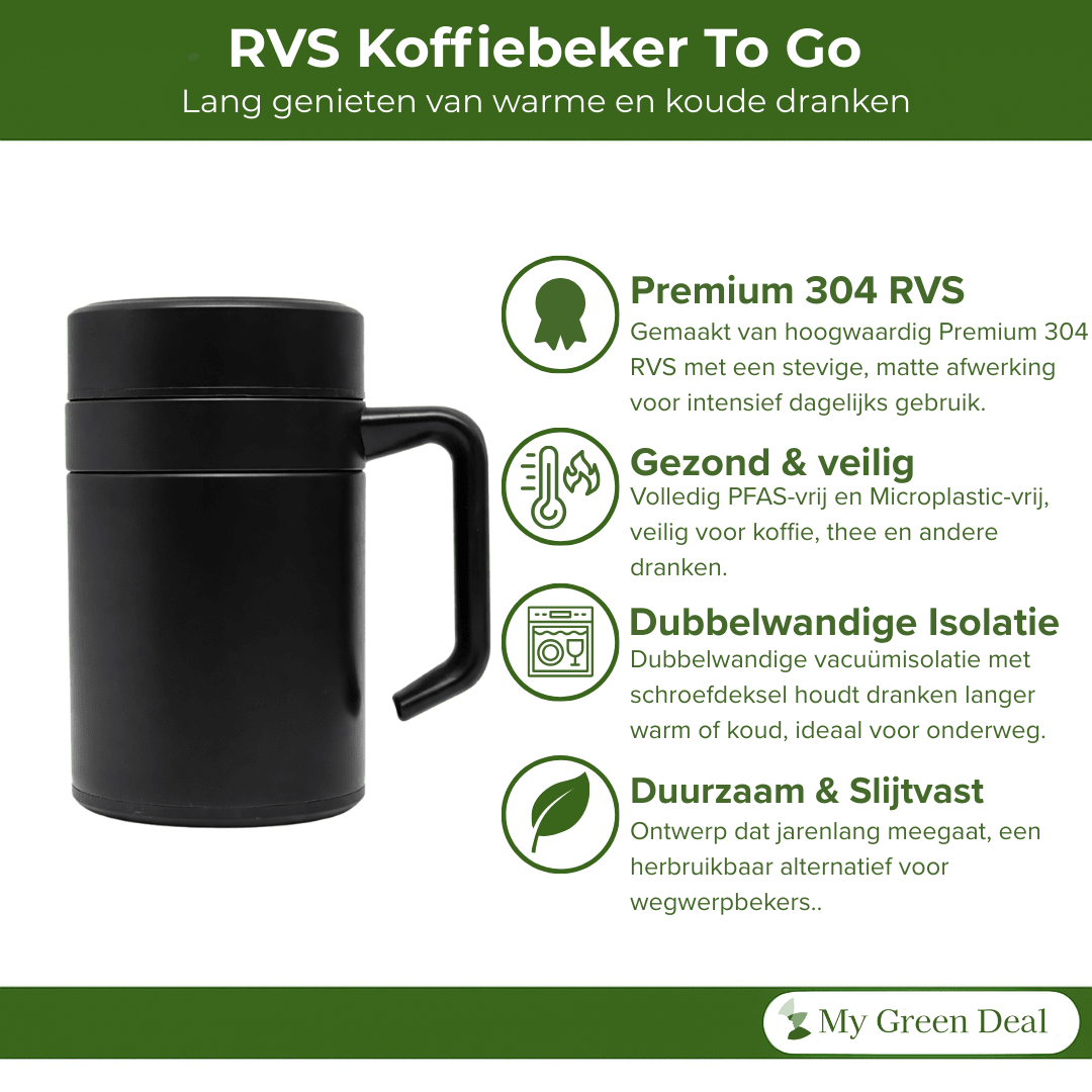 RVS koffiebeker to go 400ml Zwart - My Green Deal