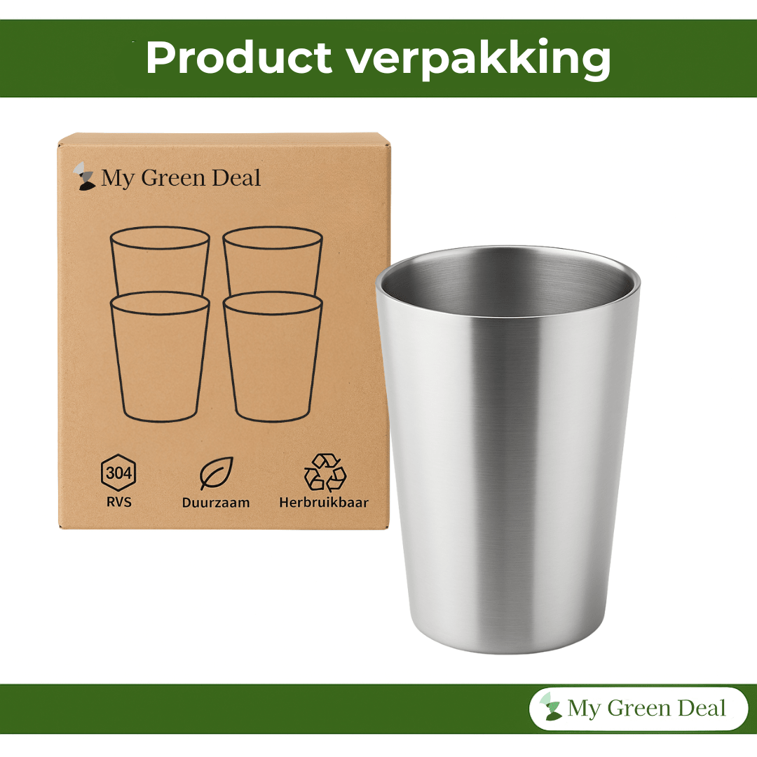RVS langwerpige dubbelwandige Bekers 350ml– Set van 4 - My Green Deal