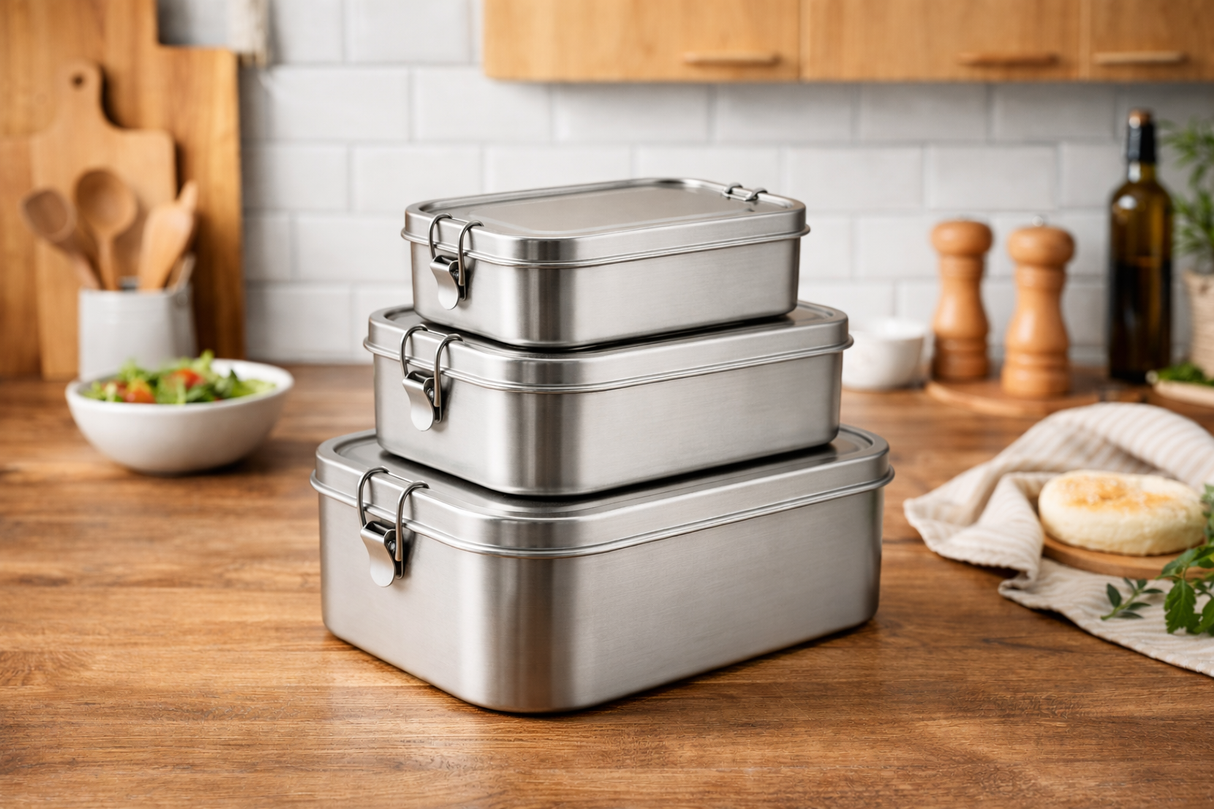 RVS Lunchbox rechthoekig – Set van 3
