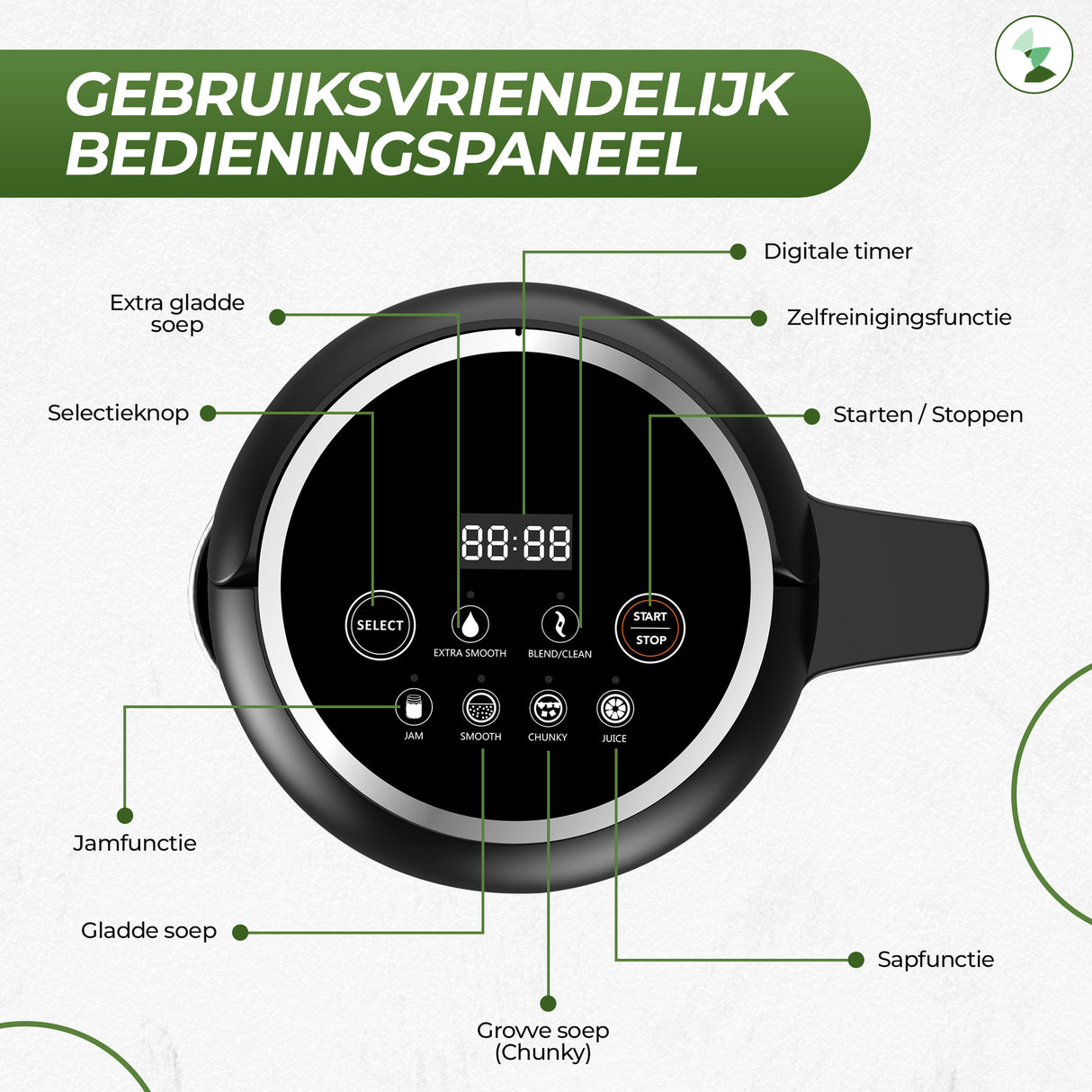 Soepmaker - 2L - 1000 Watt - 6 programma's - My Green Deal