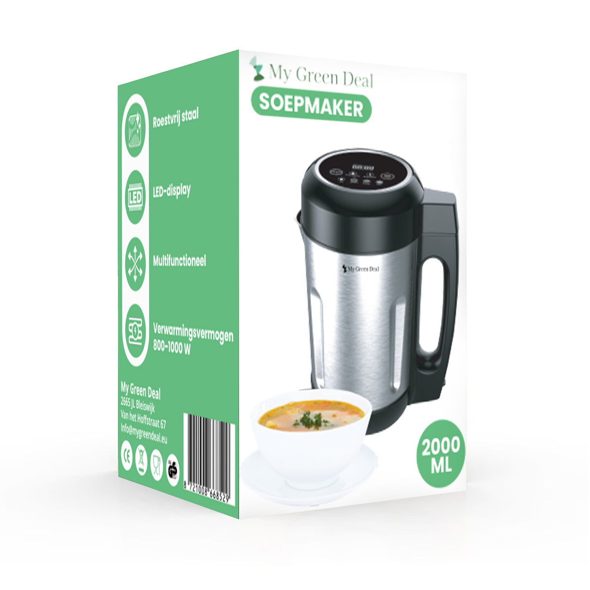 Soepmaker - 2L - 1000 Watt - 6 programma's - My Green Deal