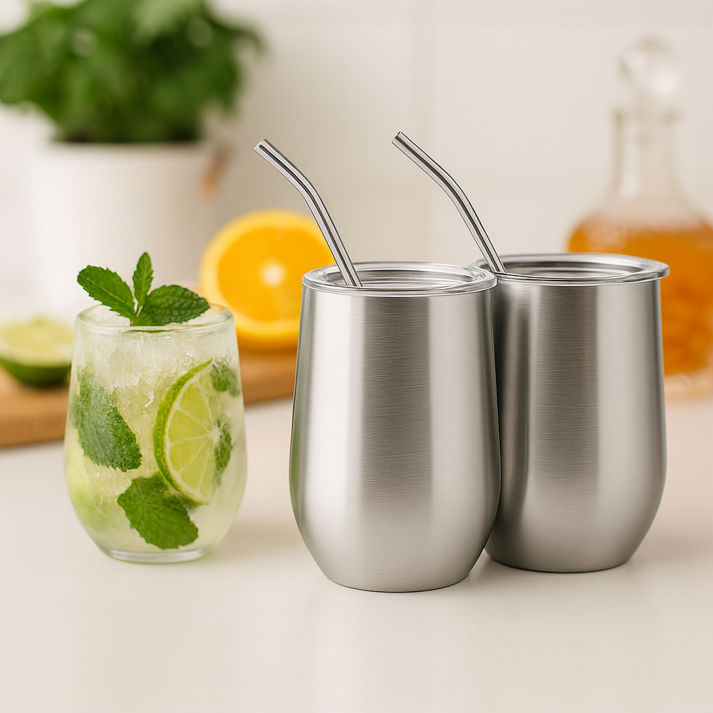 My Green Deal – RVS Thermo Bekers met Rietje (Set van 2) – Herbruikbare RVS Drinkbekers – Duurzame Koffiebeker – Vaatwasserbestendig