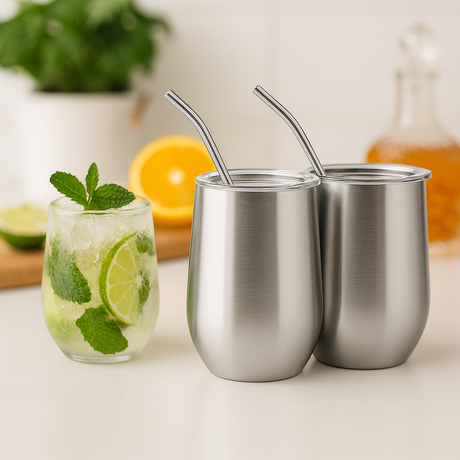 RVS Thermo Bekers met Rietje – 2 stuks