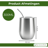 My Green Deal – RVS Thermo Bekers met Rietje (Set van 2) – Herbruikbare RVS Drinkbekers – Duurzame Koffiebeker – Vaatwasserbestendig