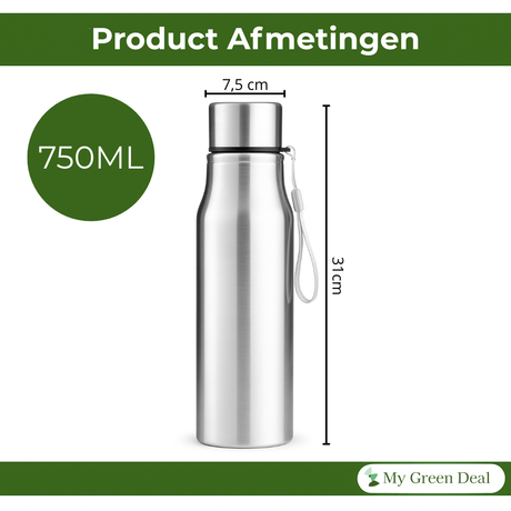 My Green Deal – RVS Drinkfles 750ml – Herbruikbare Waterfles – Duurzame RVS Thermosfles – Drinkfles voor Volwassenen & Kinderen