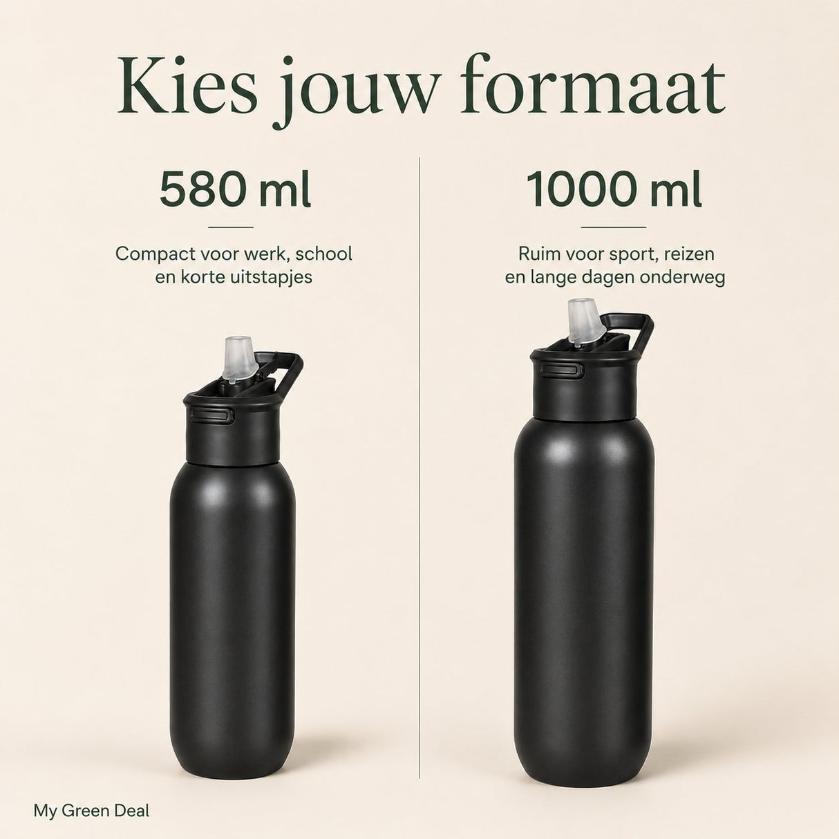 RVS bidon zwart 1000ml - My Green Deal