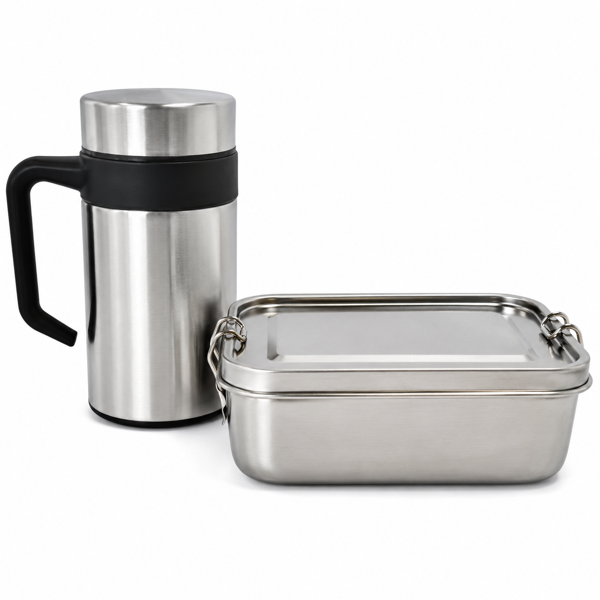 RVS Lunchbox & Koffiebeker To Go Set - Zilver