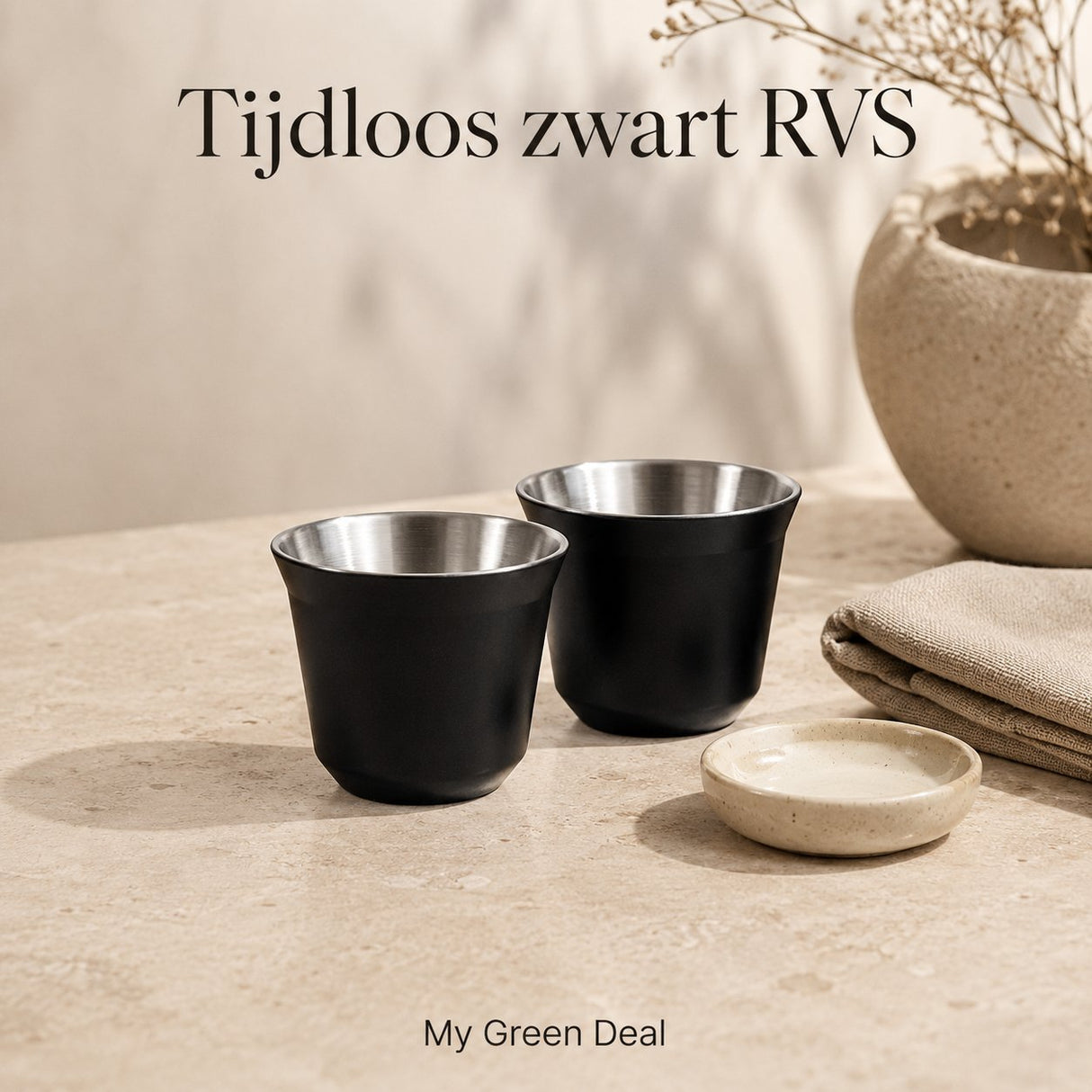 RVS Espressokopjes set van 2 Zwart - 80 ml - My Green Deal