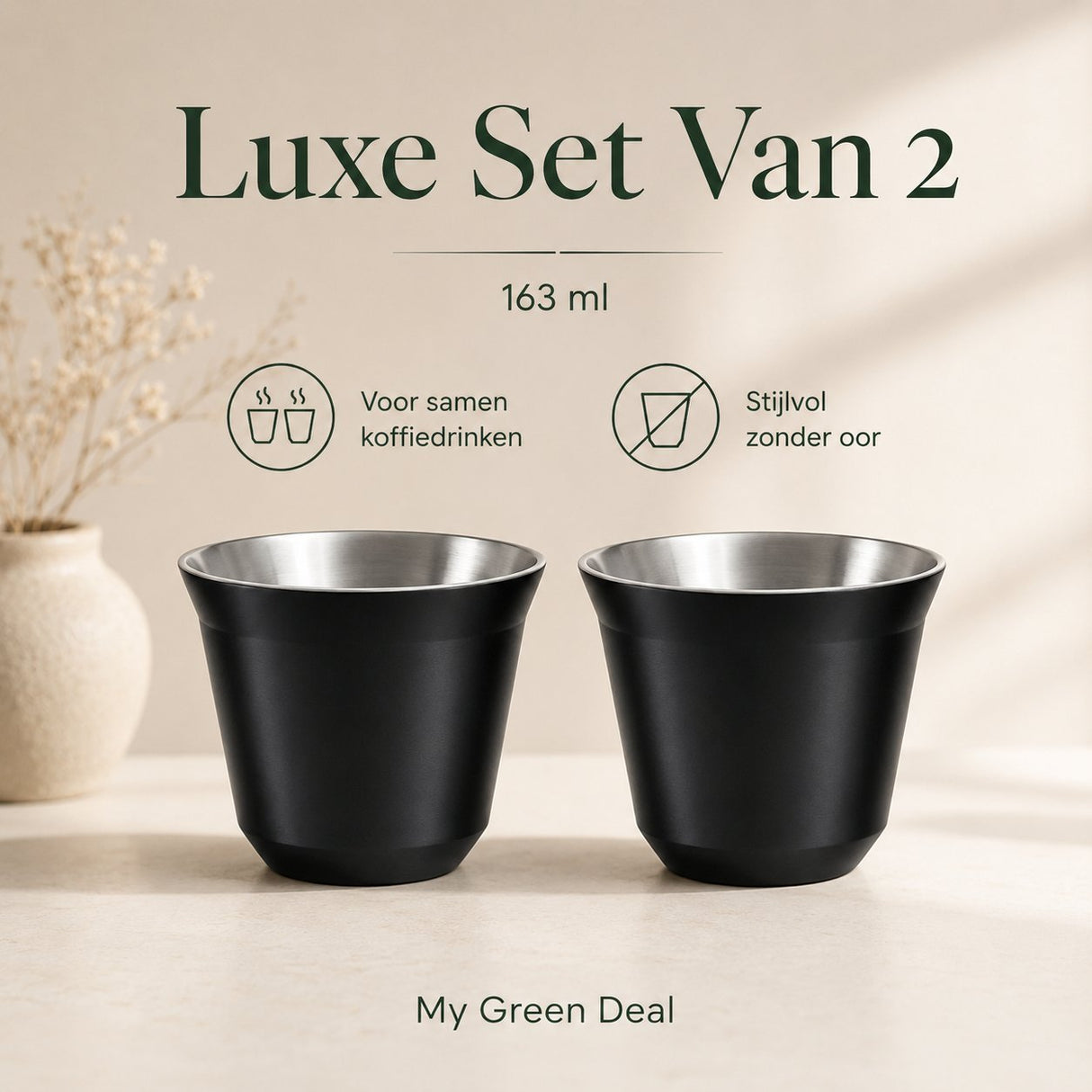 RVS Koffiebekers Zwart Set van 2 – 163 ml - My Green Deal