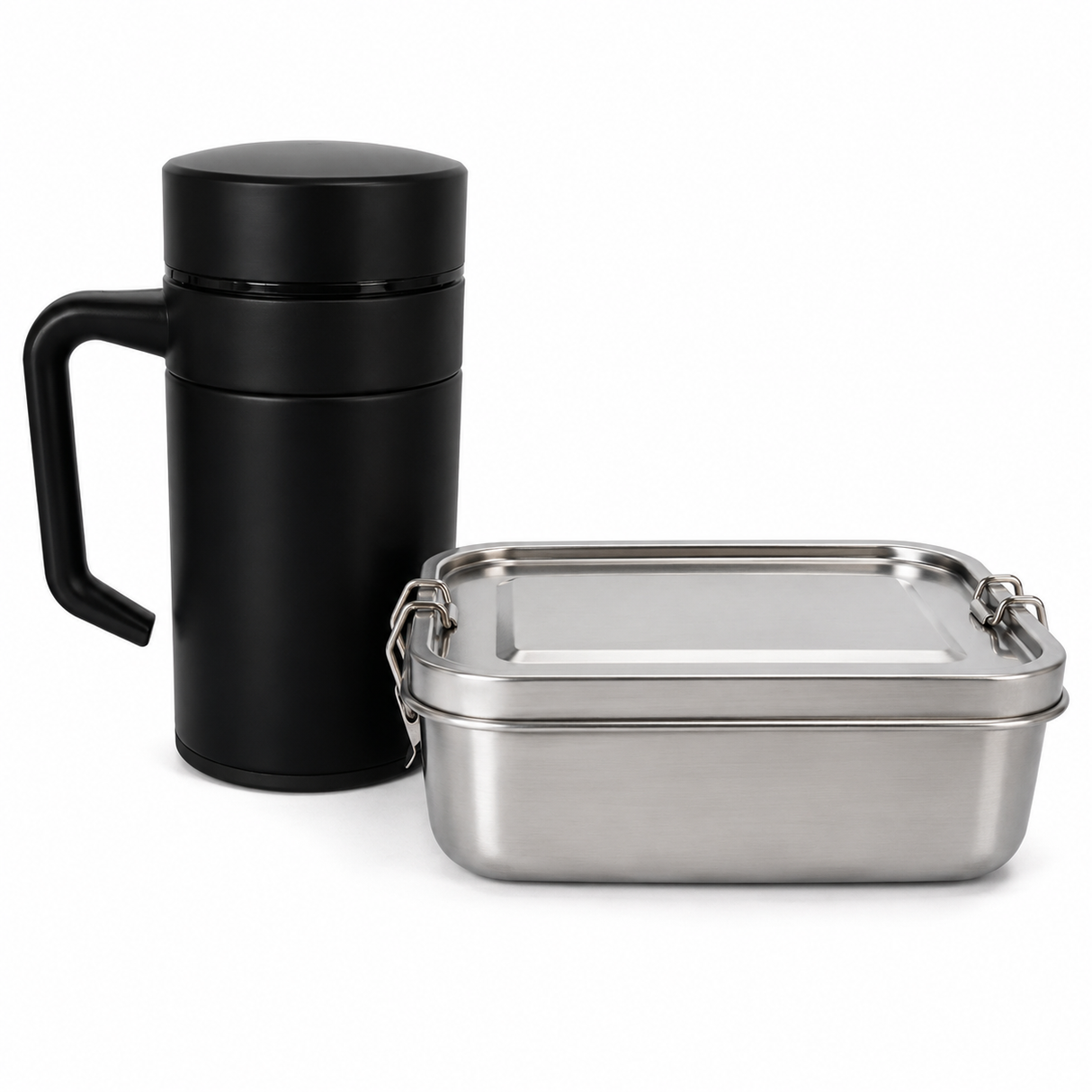 RVS Lunchbox & Koffiebeker To Go Set - Zwart