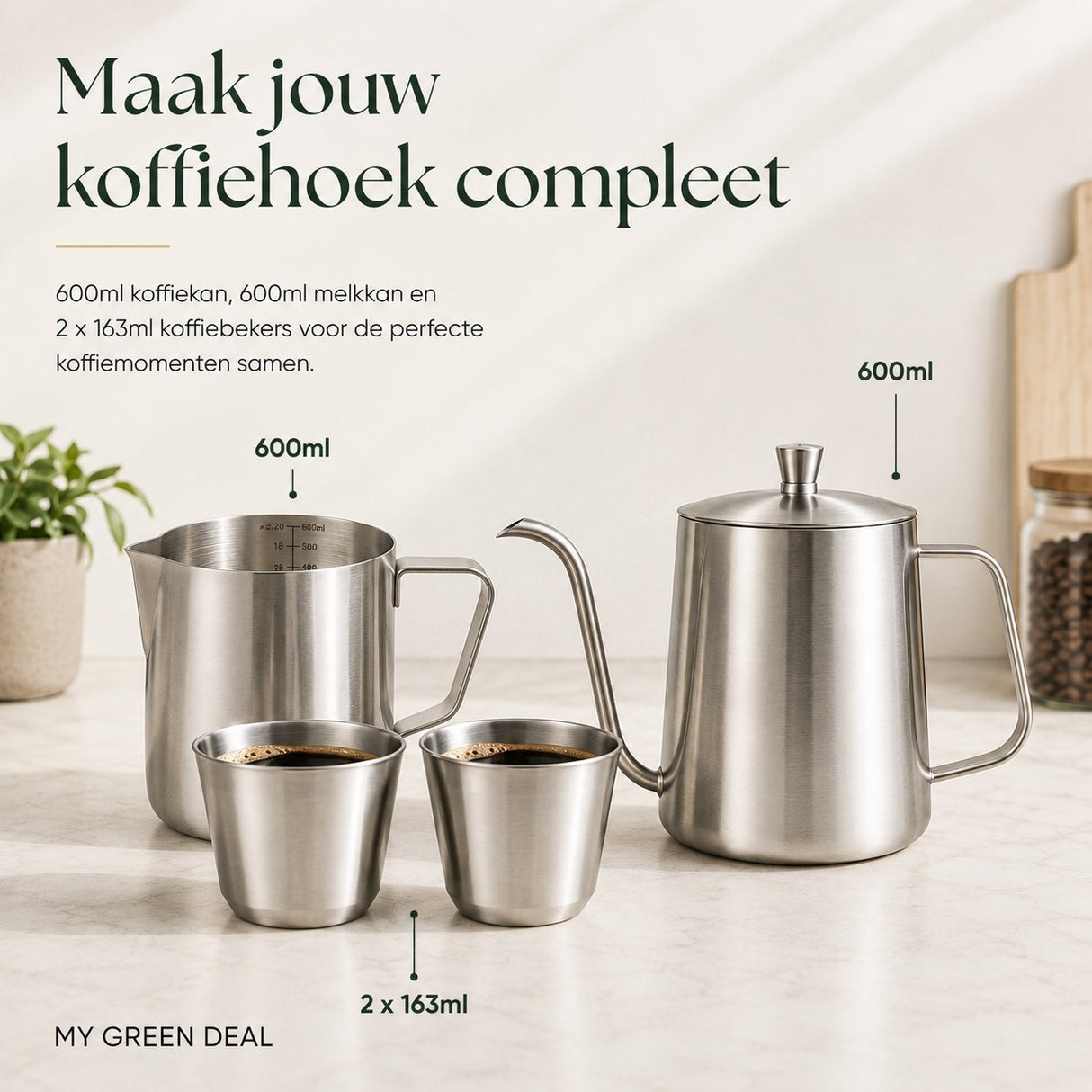 RVS Melkkan Zilver 600ml – Barista Pitcher - My Green Deal