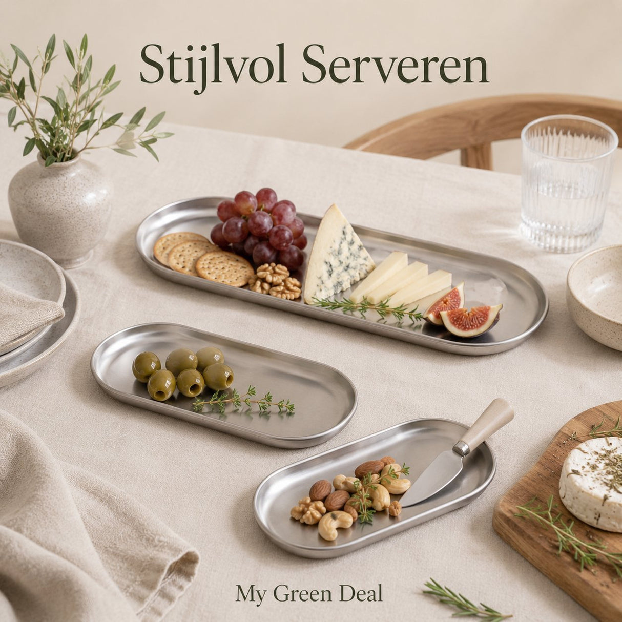 RVS Ovale Serveerplaten Set – 3 stuks - My Green Deal