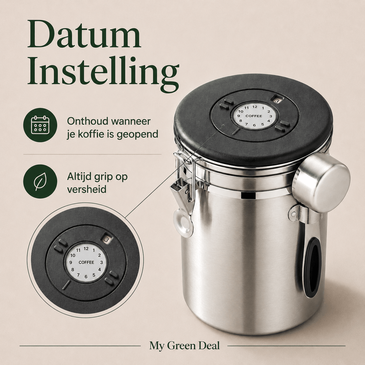 RVS Koffie Bewaarbus 1.8L Zilver - My Green Deal