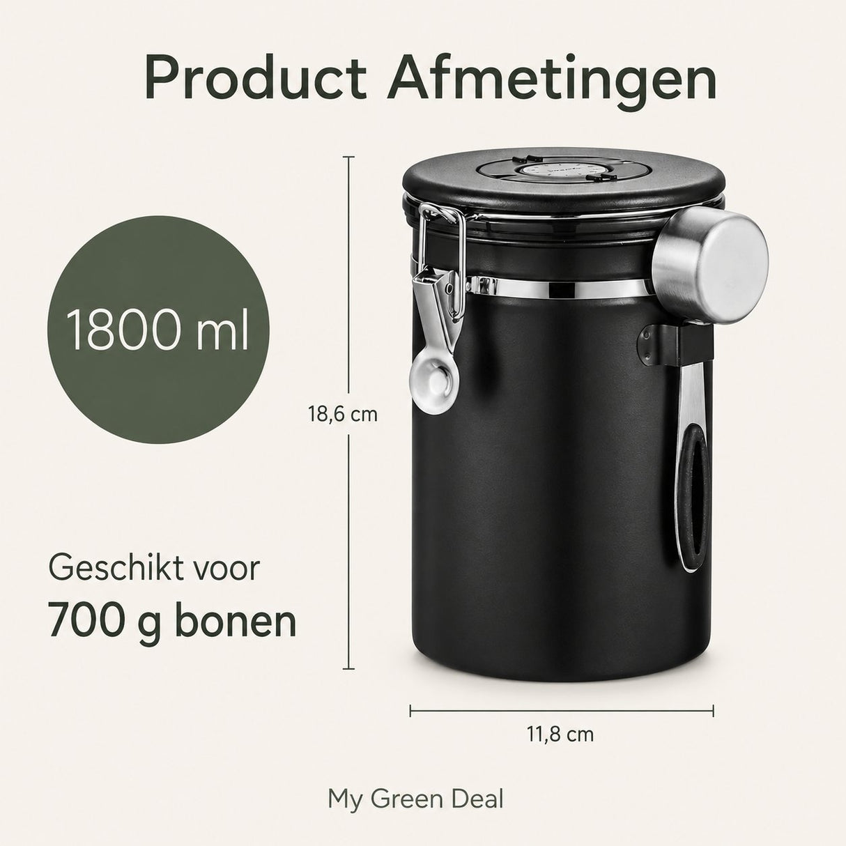RVS Koffie Bewaarbus 1.8L Zwart - My Green Deal