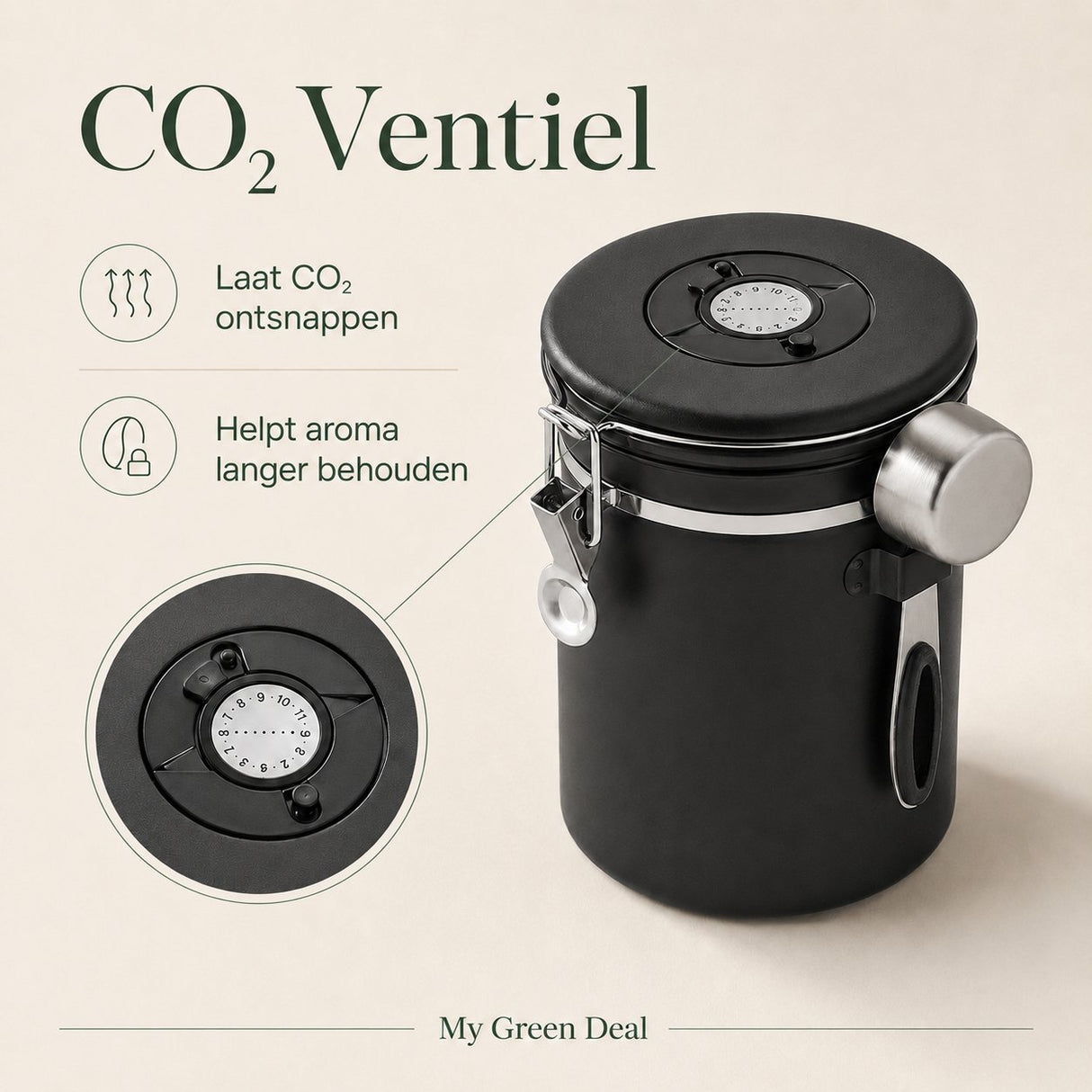 RVS Koffie Bewaarbus 1.8L Zwart - My Green Deal