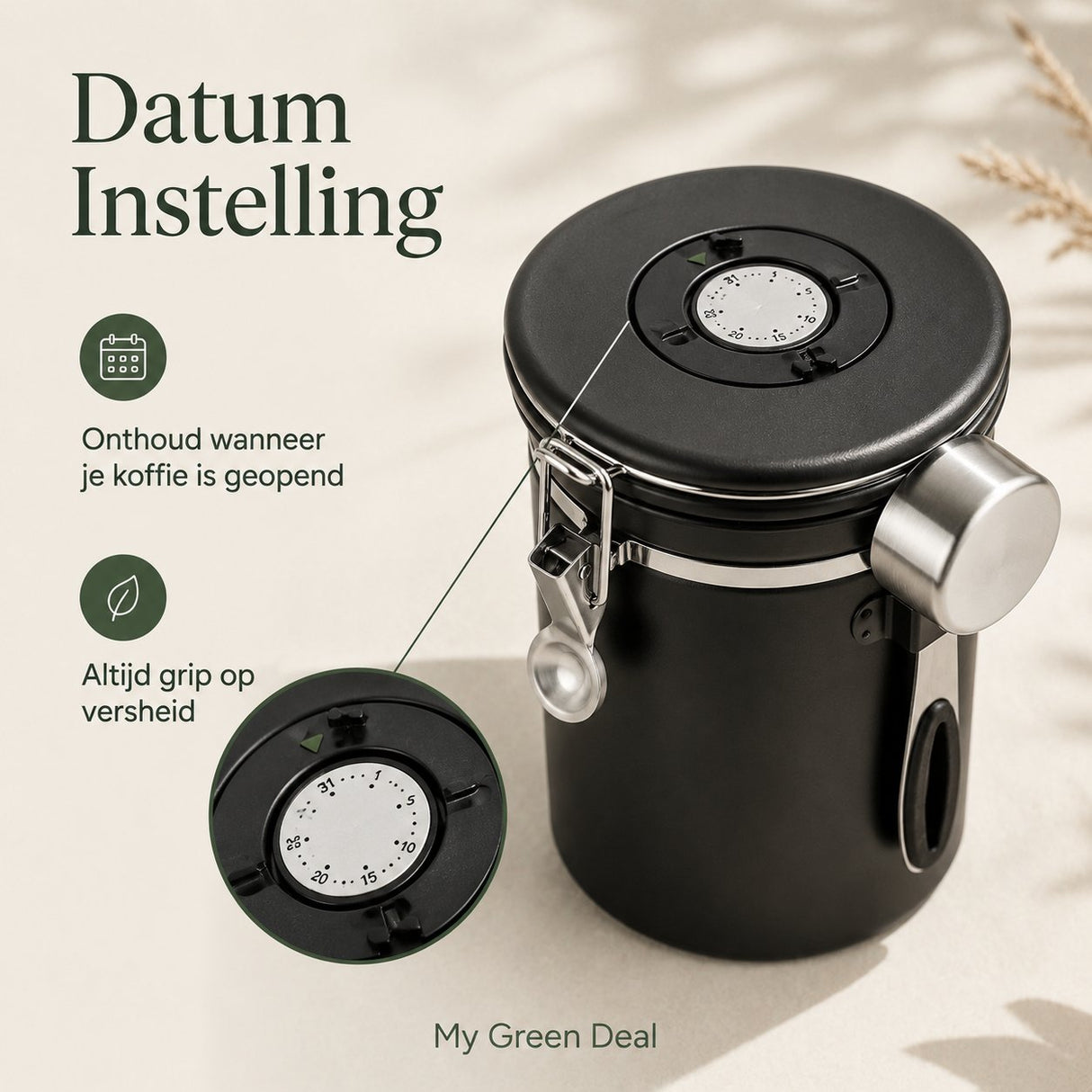 RVS Koffie Bewaarbus 1.8L Zwart - My Green Deal