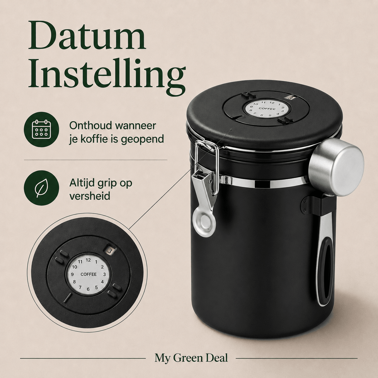 RVS Koffie Bewaarbus 1.8L Zwart - My Green Deal