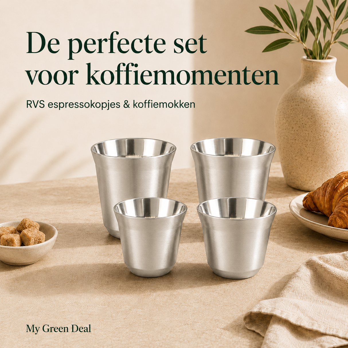 RVS koffiekopjes set - zilver