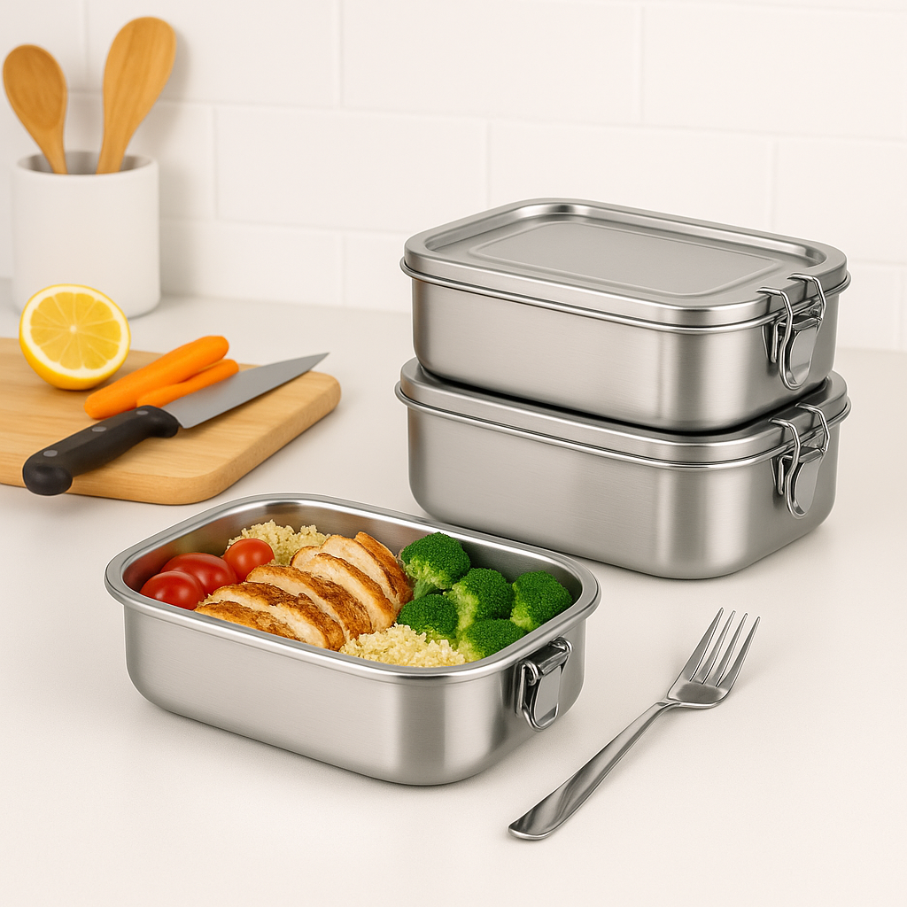 My Green Deal – RVS Lunchbox Rechthoekig (Set van 3) – Herbruikbare Broodtrommel / Voedselcontainer