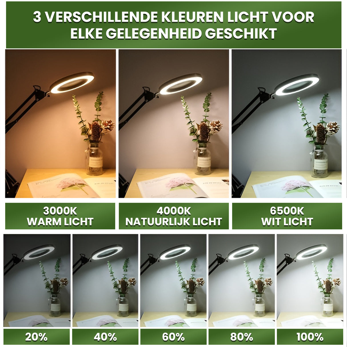 My Green Deal - Loeplamp met led verlichting - Met tafelklem - Vergrootglas 5X met verlichting - Led looplamp - Hobbylamp - Vergrootglas op standaard