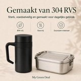 RVS Lunchbox & Koffiebeker To Go Set - Zwart