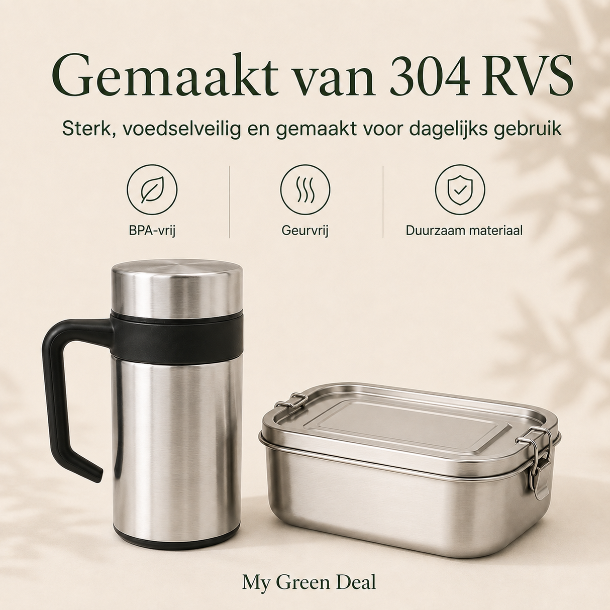 RVS Lunchbox & Koffiebeker To Go Set - Zilver