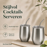 RVS Cocktail Bekers met Rietje – 2 stuks - My Green Deal