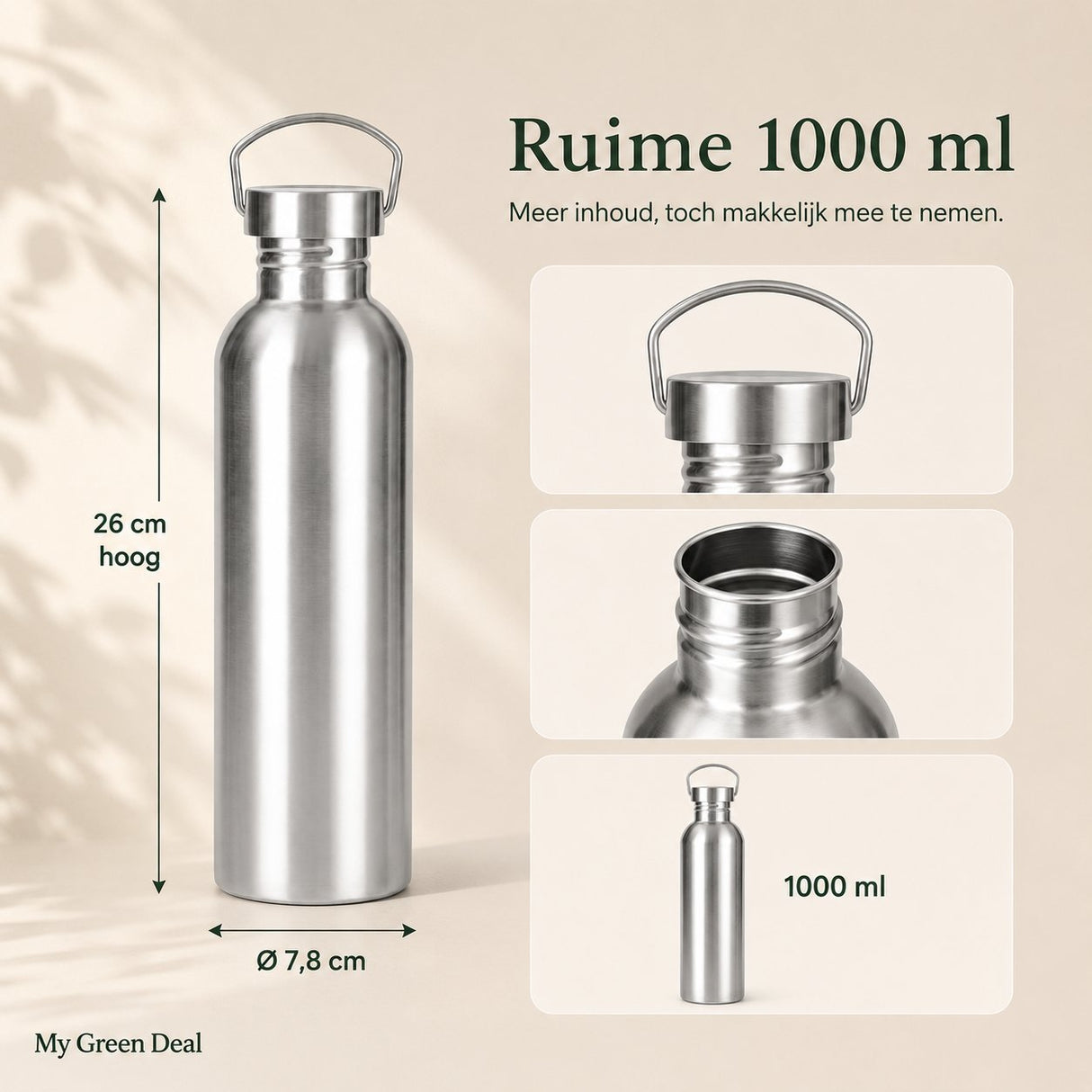 RVS drinkfles enkelwandig 1000ML - My Green Deal