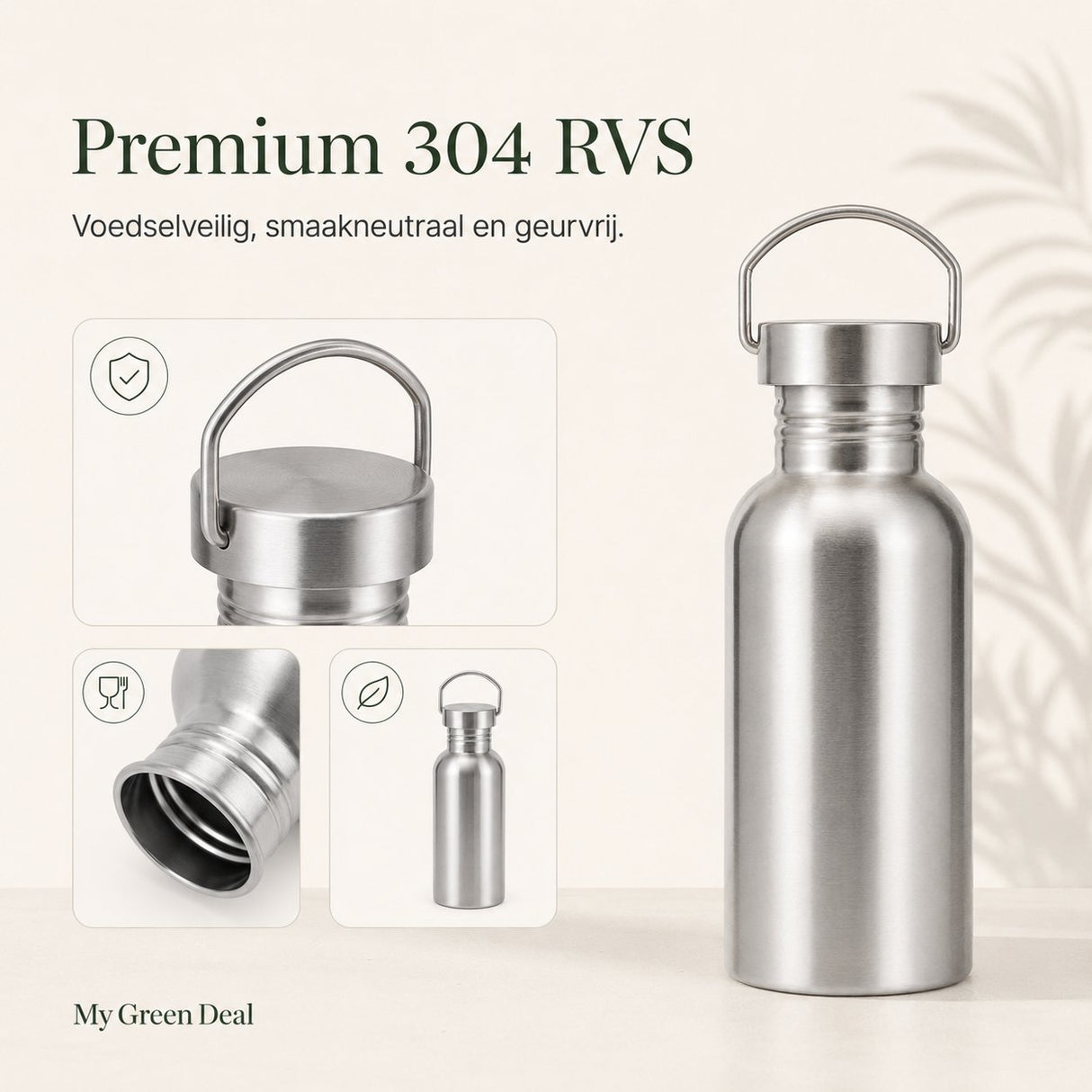 RVS drinkfles enkelwandig 500ml - My Green Deal