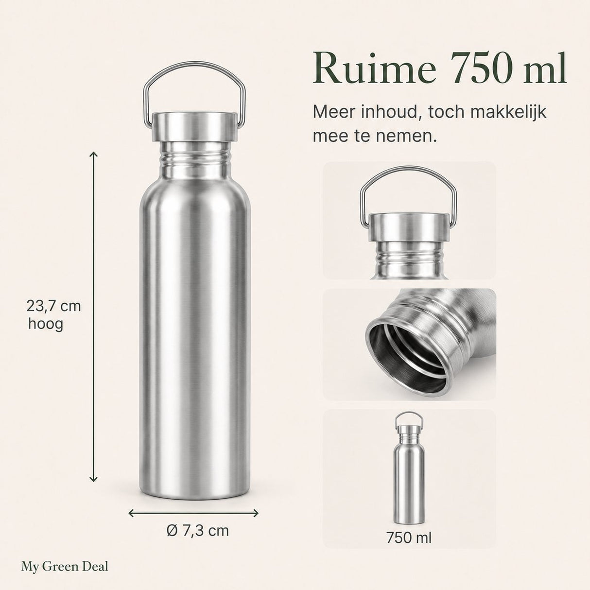 RVS drinkfles enkelwandig 750ml - My Green Deal