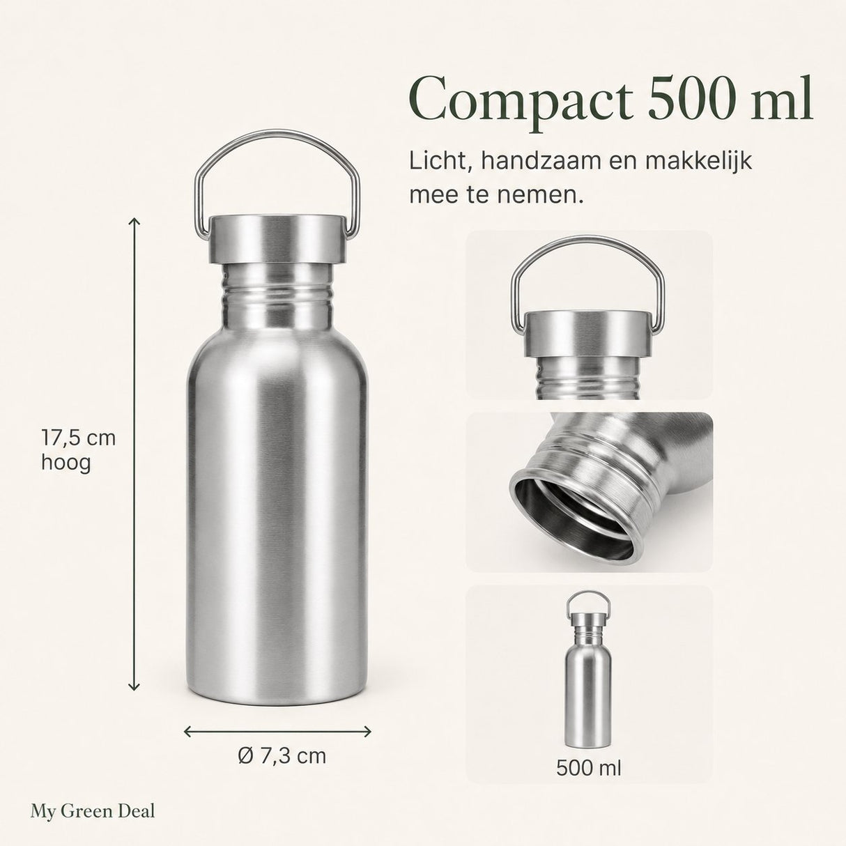 RVS drinkfles enkelwandig 500ml - My Green Deal