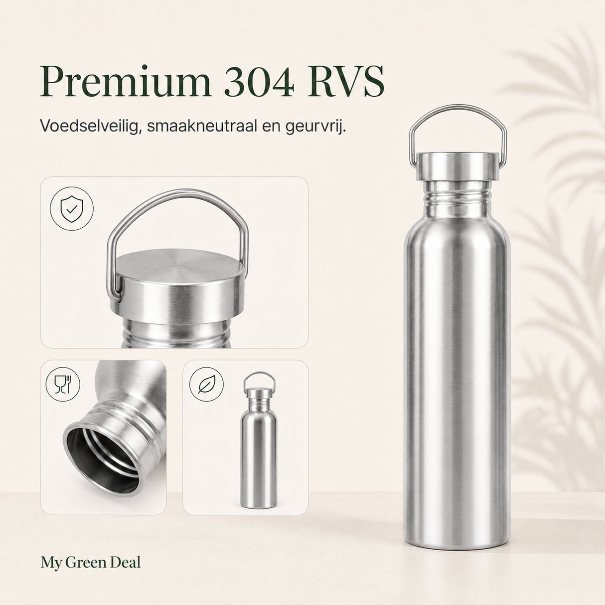 RVS drinkfles enkelwandig 750ml - My Green Deal