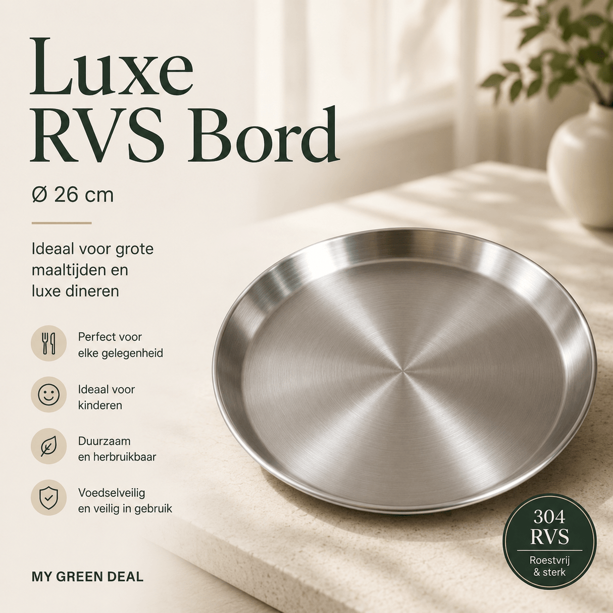 Luxe Grote RVS Borden Set (4-delig) - 26cm - My Green Deal