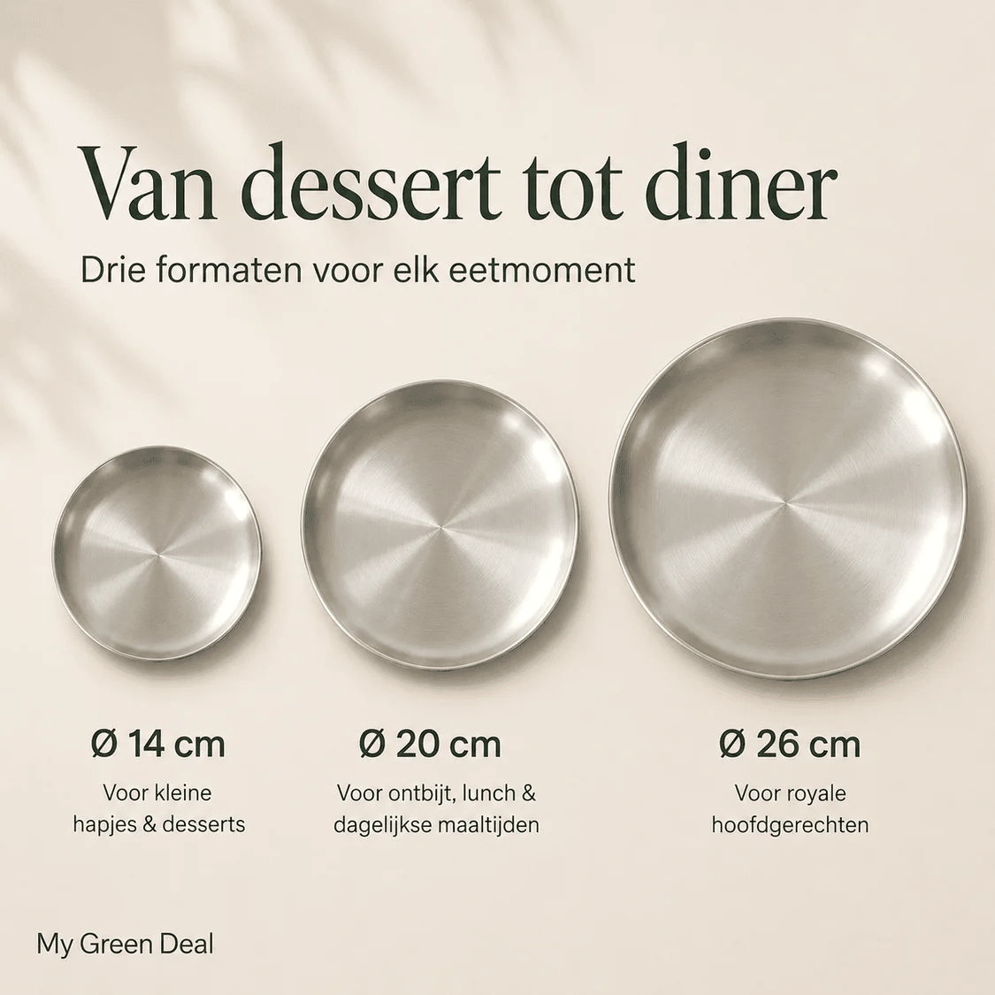 RVS Luxe Serveerborden Set – RVS Bordenset 14 cm, 20 cm & 26 cm - My Green Deal