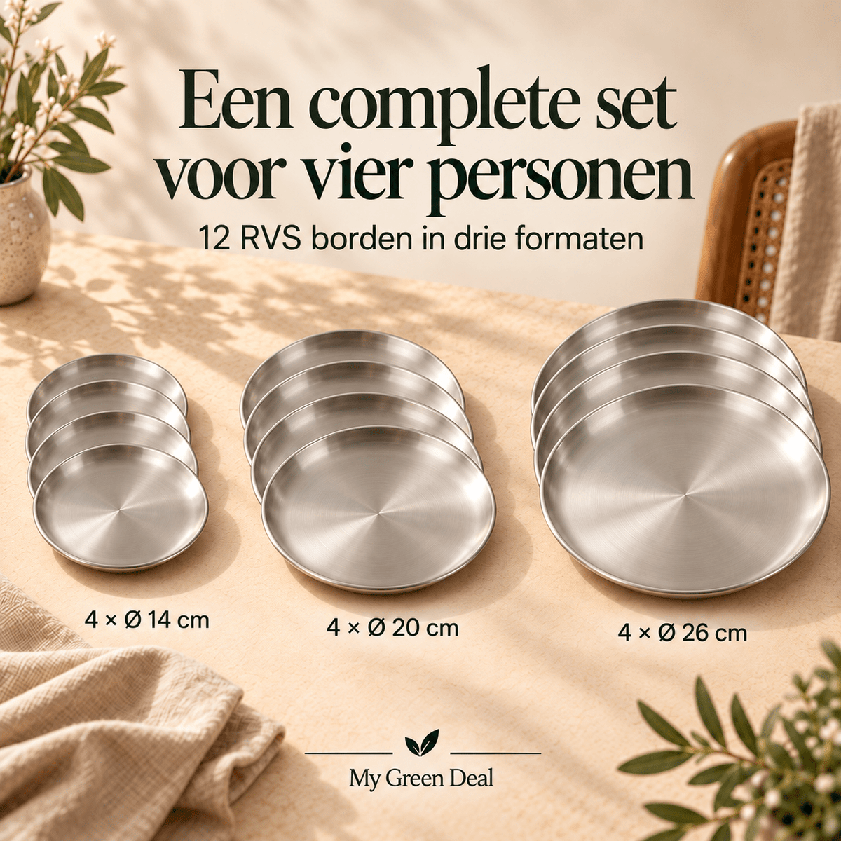 RVS Luxe Serveerborden Set – RVS Bordenset 14 cm, 20 cm & 26 cm - My Green Deal