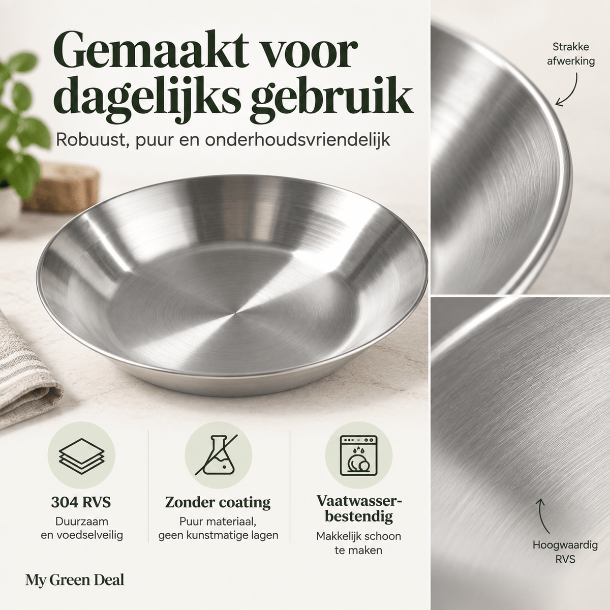 RVS diep bord enkelwandig - My Green Deal