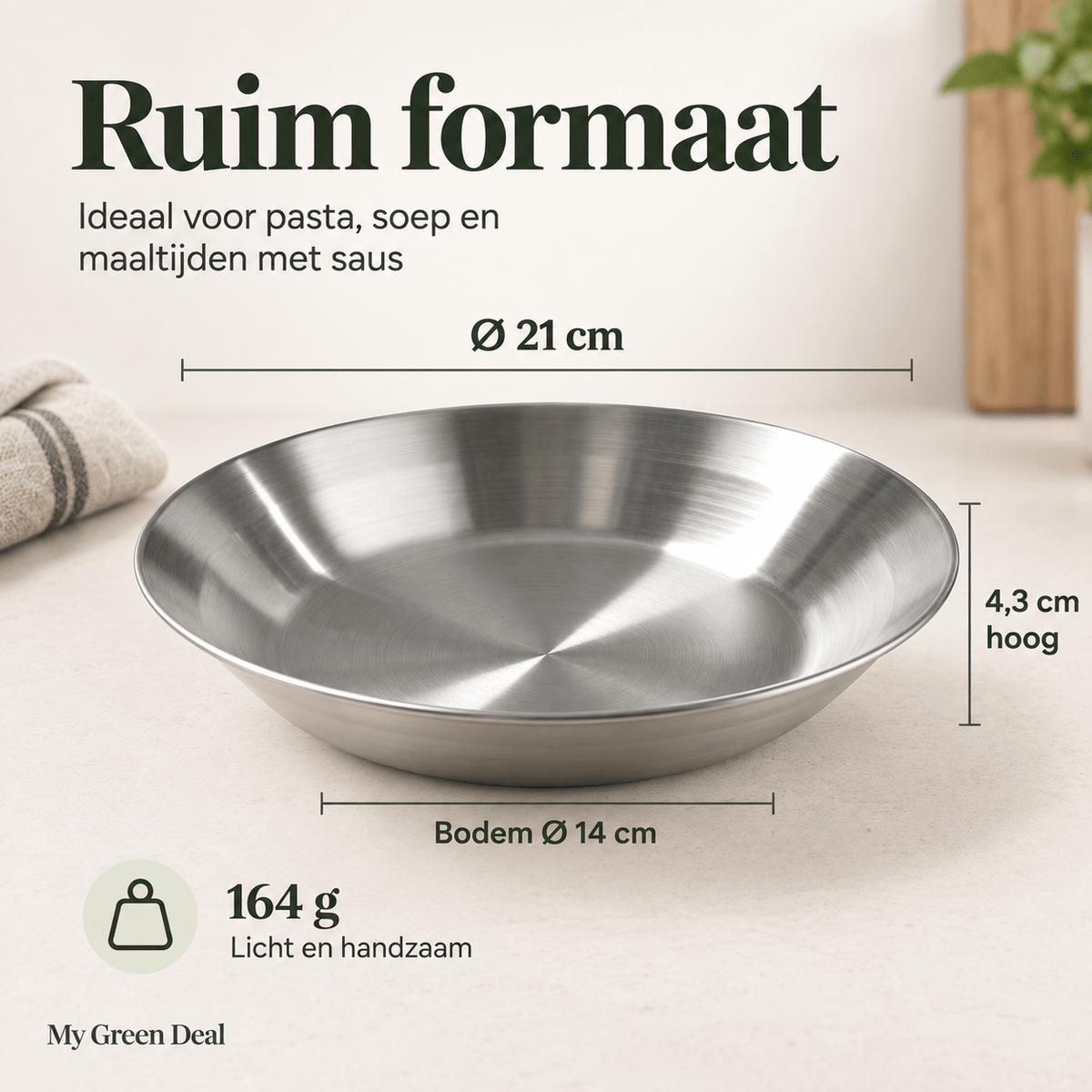 RVS diep bord enkelwandig - My Green Deal