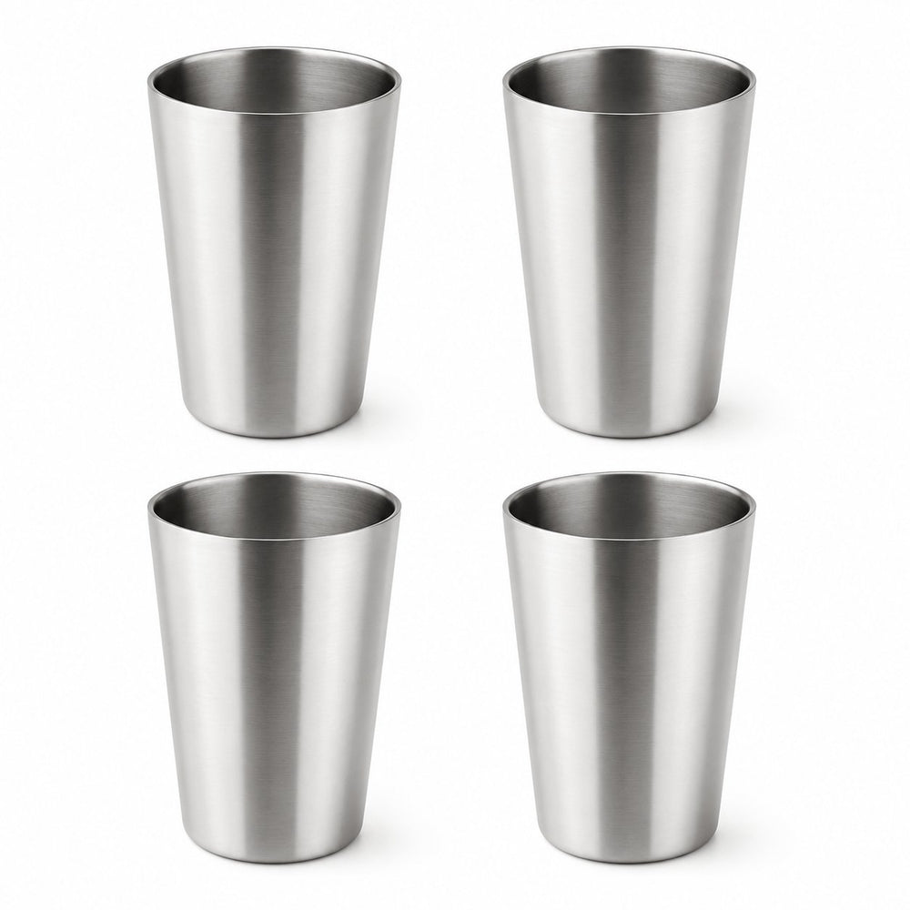 Retourdeal - RVS langwerpige dubbelwandige Bekers 350ml– Set van 4