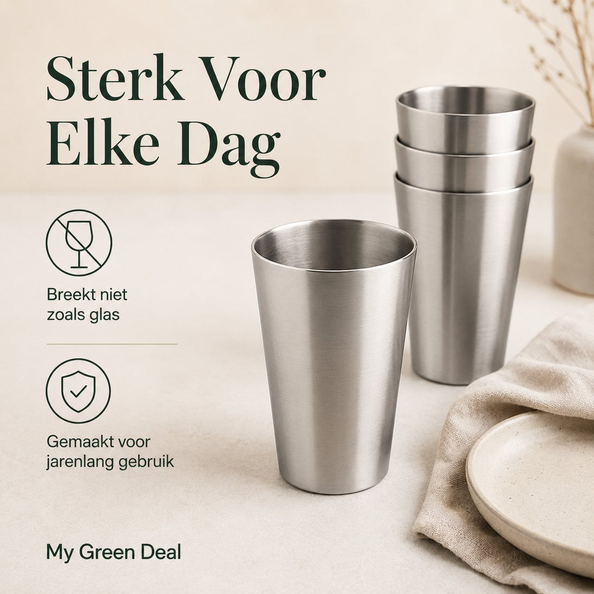 RVS langwerpige dubbelwandige Bekers 350ml– Set van 4 - My Green Deal