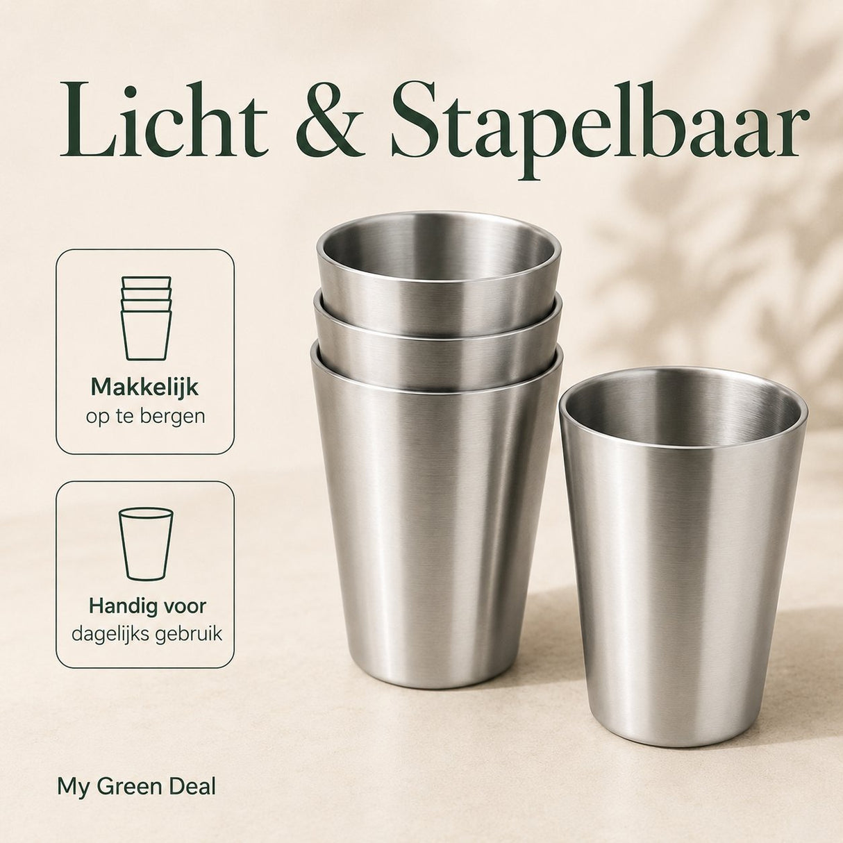 RVS langwerpige dubbelwandige Bekers 350ml– Set van 4 - My Green Deal