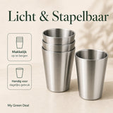 RVS langwerpige dubbelwandige Bekers 350ml– Set van 4 - My Green Deal