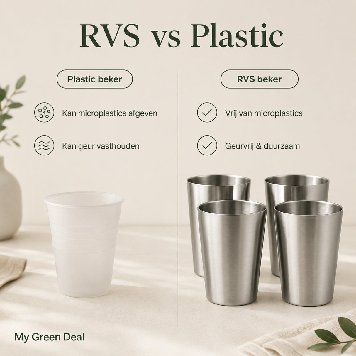 RVS langwerpige dubbelwandige Bekers 350ml– Set van 4 - My Green Deal